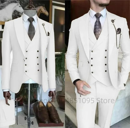 Fashion New Men's Formal Business/Wedding Groom Suits Solid 3 Pieces Men Suits Peak Lapel Single Breasted Blazer Vest Trousers