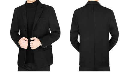 2025 Autumn Winter Man Blazer Turn Down Collar Long Sleeve Men Outerwear Simple Solid Color Business Casual Male Suit Coat