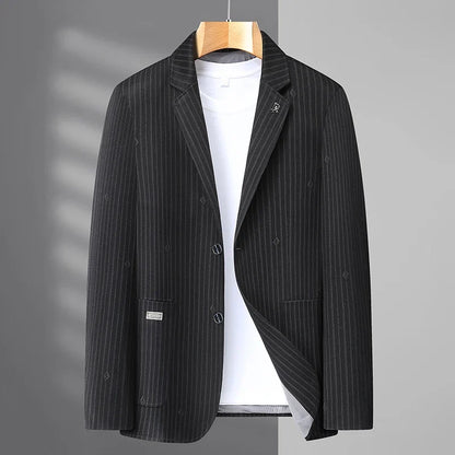 Men's Smart Casual Blazer – Single Breasted Polyester Jacket for Middle-Aged Men – Spring Autumn