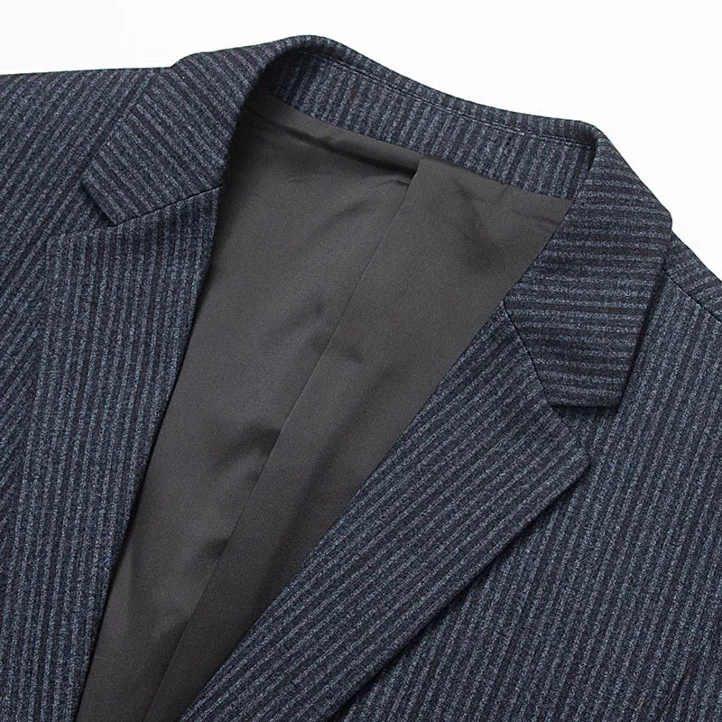Men's Smart Casual Striped Blazer – Blue, Spring Autumn Business Wear
