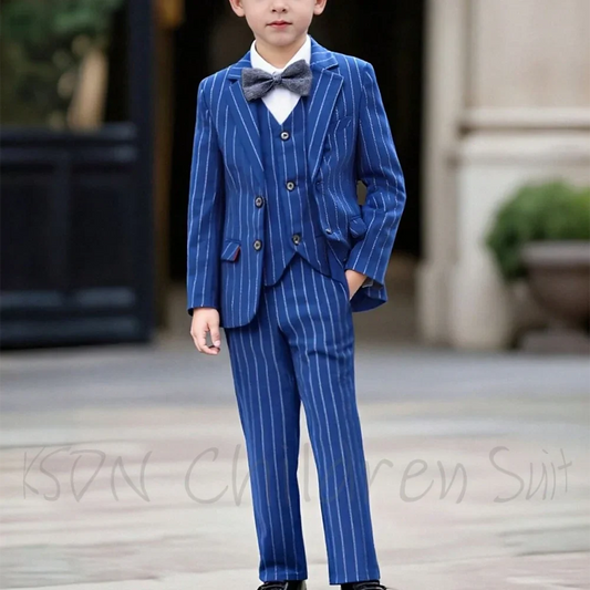 Chic Striped Boy's Suits Three Pieces(Jacket+Vest+Pants) Customized Classic Notched Lapel Single Breasted Casual Wedding Set