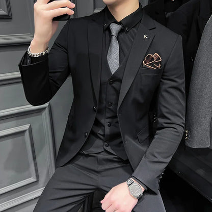 Men's Slim Fit 3-Piece Suit – Solid Color, Smart Casual & Wedding