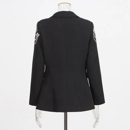 Autumn New Women Stylish Blazer Heavy Craft Beaded Studded Diamonds Single Breasted Elegant Temperament Fashion Coat HK9958