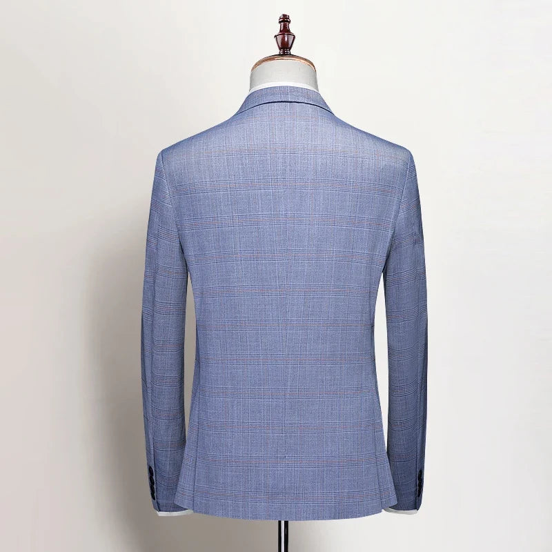 High-end Wedding Suit Autumn (Suit + Vest + Trousers) Men's Fashion All Match Handsome Trend Slim Dress Striped Three-piece Set