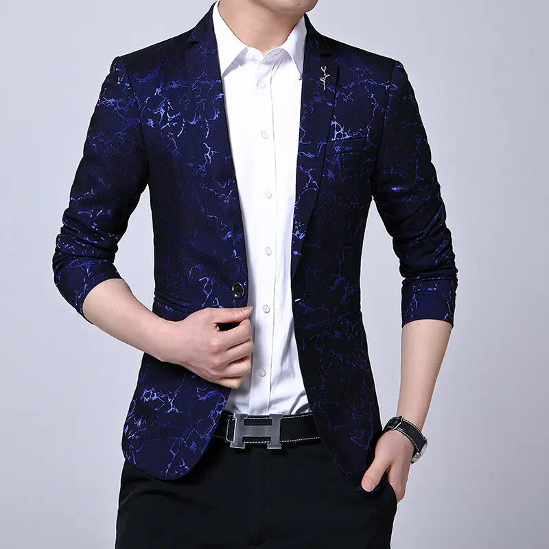 Men's Blazer Korean Style Dark Pattern Single Breasted Smart Casual Spring