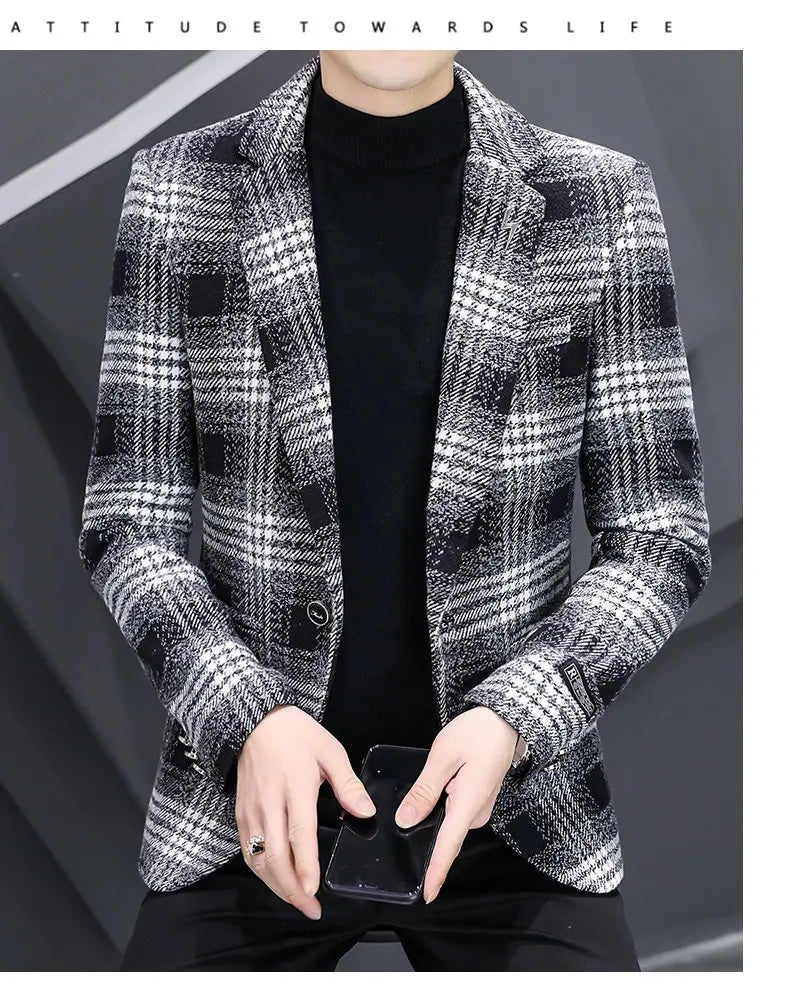 Men's Smart Casual Blazer – Autumn Winter Fleece Lined Single Breasted Suit Jacket