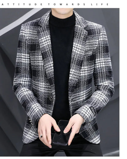 Men's Smart Casual Blazer – Autumn Winter Fleece Lined Single Breasted Suit Jacket