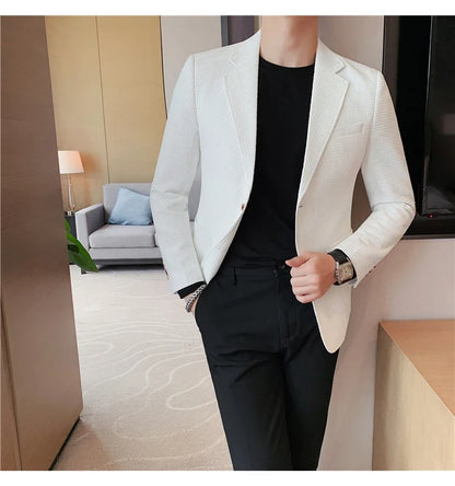 2025 Spring New Waffle Suit Coats Men Slim Fit Business Casual Blazer Jacket Homme Formal Groom Prom Wedding Tuxedo 4XL-M