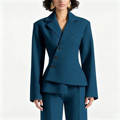 Black Asymmetric Blazer Suit Women's Slim Fit Single Breasted Notch Lapel Set Minimalist Office Modern Casual Workwear Outfit