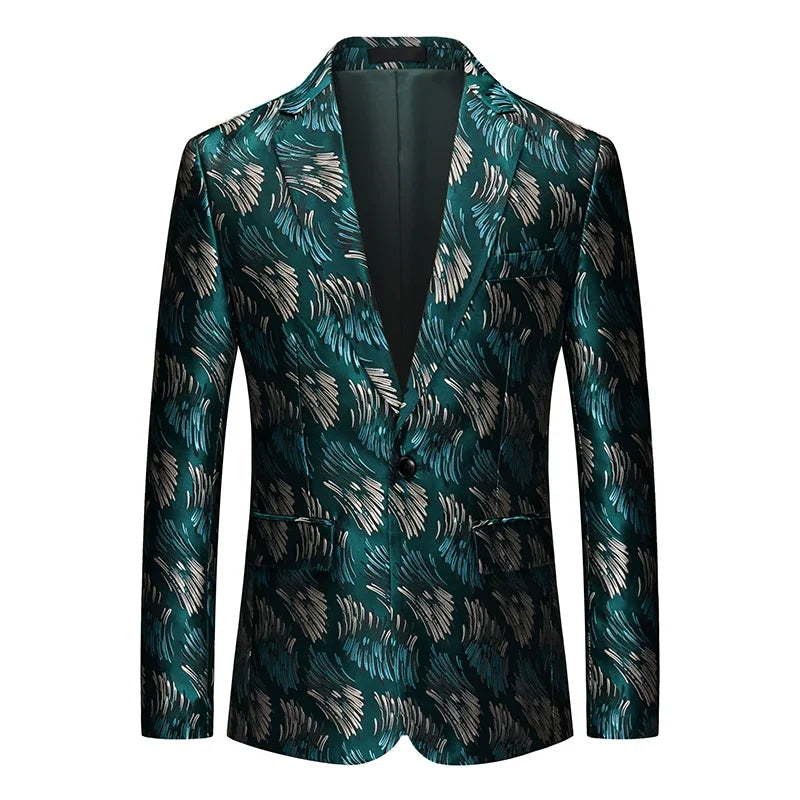 Men's Jacquard Blazer Slim Fit Single Breasted Smart Casual & Formal Wedding Jacket