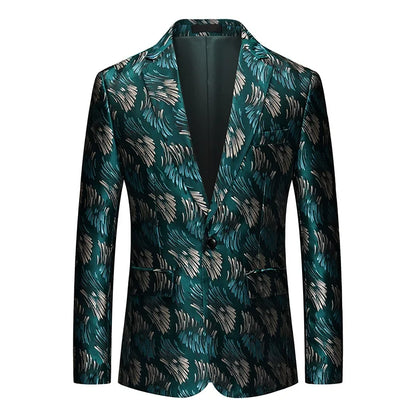 Men's Jacquard Blazer Slim Fit Single Breasted Smart Casual & Formal Wedding Jacket