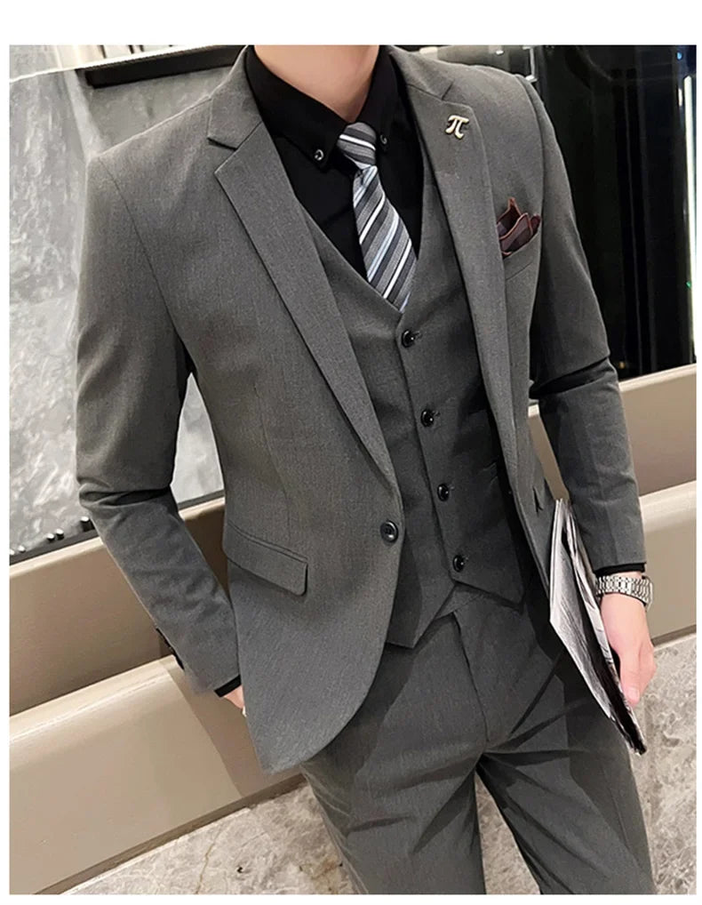 Men's 3-Piece Slim Fit Suit – Smart Casual Blazer, Vest & Pants for Business, Wedding & Formal Occasions