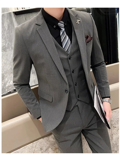 Men's 3-Piece Slim Fit Suit – Smart Casual Blazer, Vest & Pants for Business, Wedding & Formal Occasions