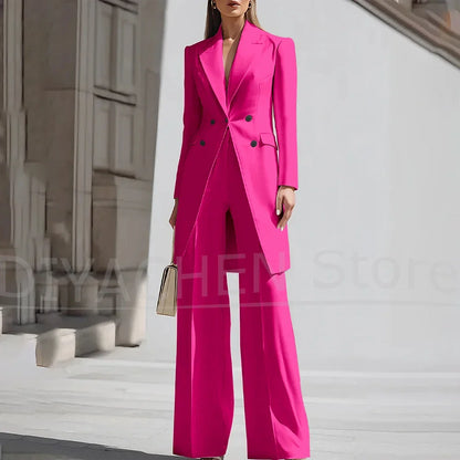 Luxury Women Pants Sets 2 Piece Chic Peak Lapel Double Breasted Outfit Fashion Elegant Daily Casual Party Office Lady Suits