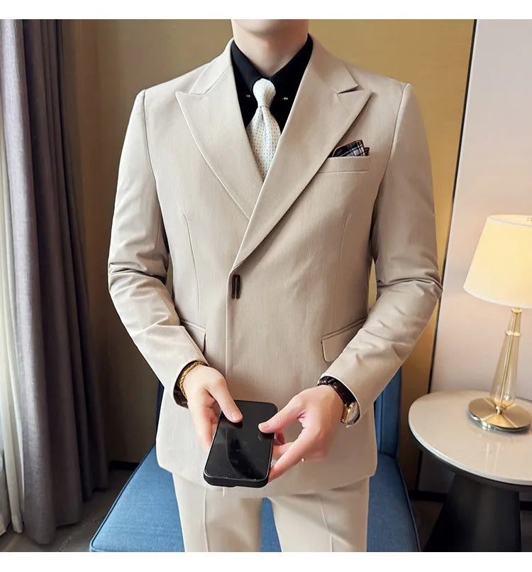 Men's 3-Piece Slim Fit Suit Set – Jacket, Vest & Pants for Wedding, Prom & Business
