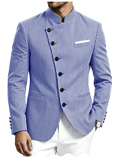 Men Mandarin Collar Suit Jacket Stand Collar Asymmetrical Single Breasted Men Blazer Slim Fit Business Formal Coat For Business