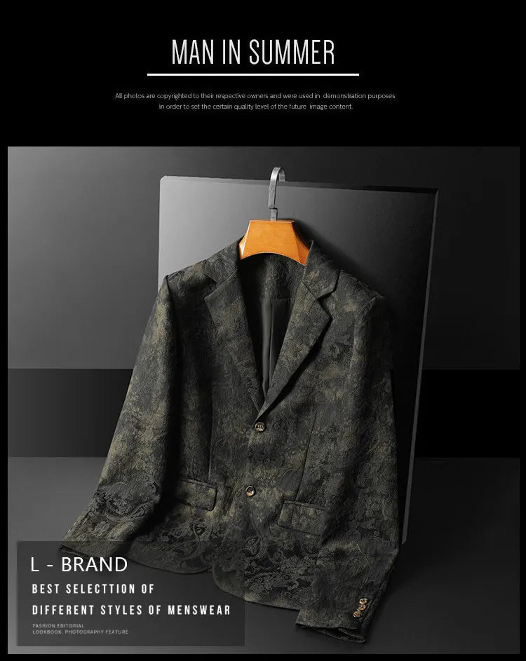 Spring Autumn Vintage Jacquard Suit Jacket Men High Quality Slim Fit Casual Social Blazers Business Office Wedding Party Coats