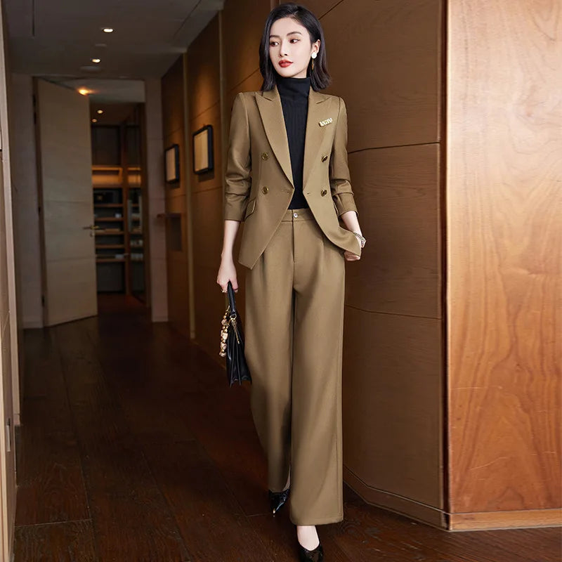 Elegant Women's Double Breasted Blazer Pants Set 2025 Autumn Winter Fashion Office Work Outfit Lady Matching Set Trousers Jacket
