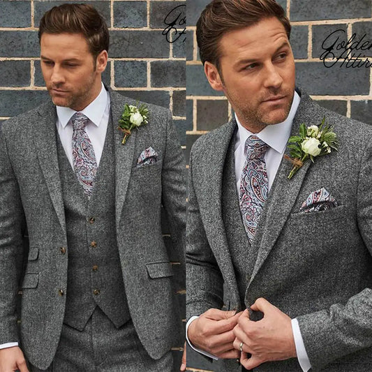 Men Suit Costume Business Tailor-Made 3 Pieces Blazer Vest Pants Formal Cotton Velvet Blend Prom Wedding Groom Customized
