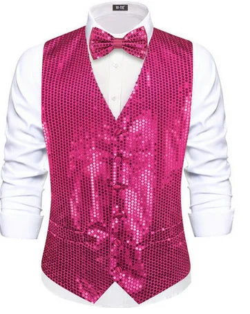 Men's Sequin Vest with Matching Bow Tie – Shiny Party Vest for Men