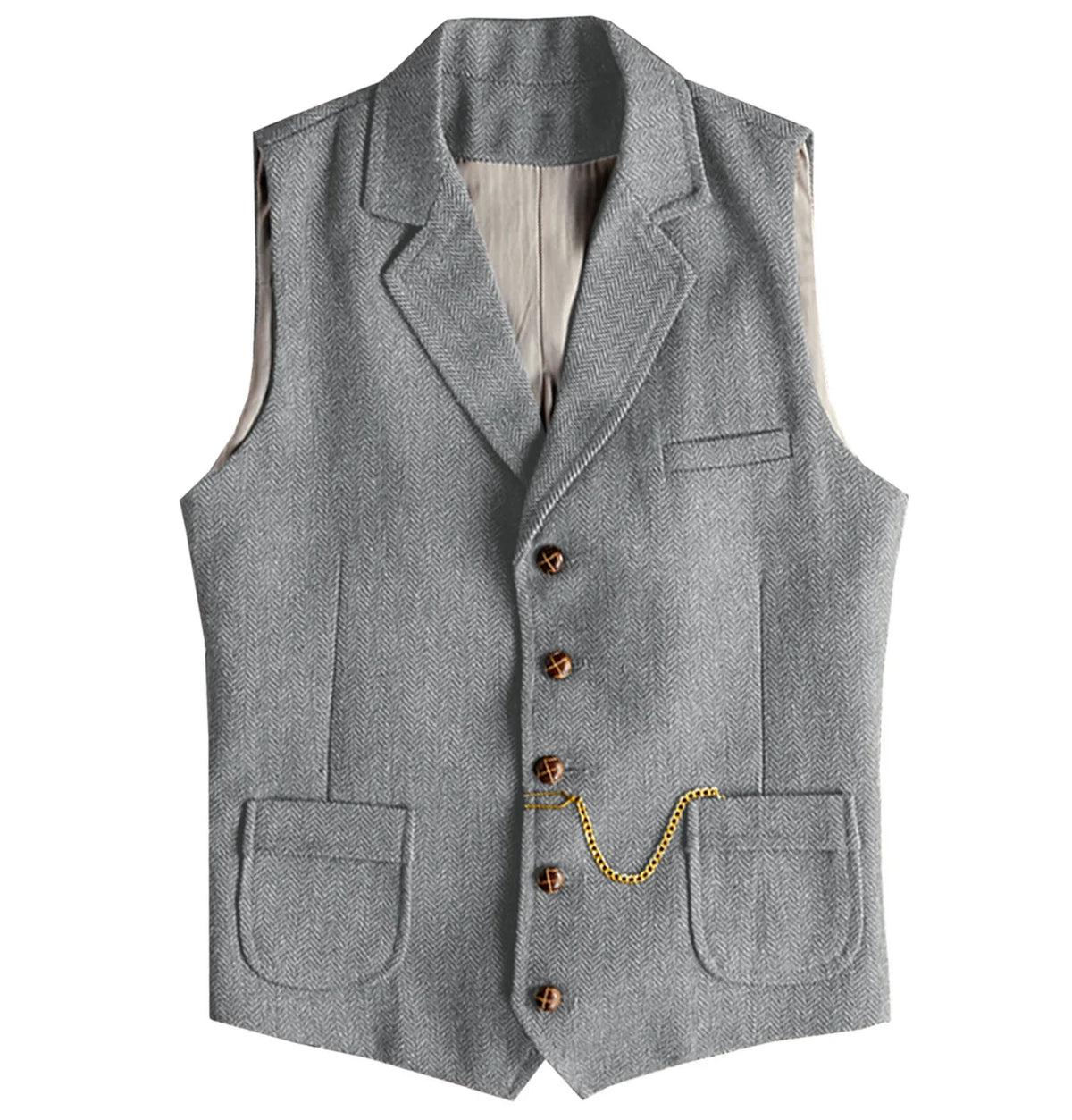 Men's Waistcoat Herringbone Single Breasted Notch Lapel Slim Fit Vest for Wedding & Business