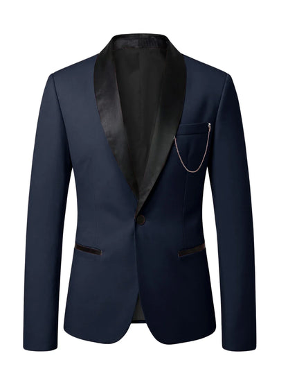 Men's Slim Fit Tuxedo Blazer Satin Shawl Collar One Button Formal Business Suit Jacket for Wedding Prom Party For Spring Summer