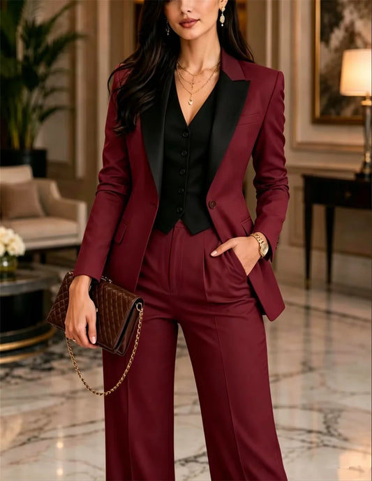 Casual Three Piece Set for Women Matching Sets Long Sleeve Blazer Coat and Pants Office Lady Elegant Business Female Suits Set