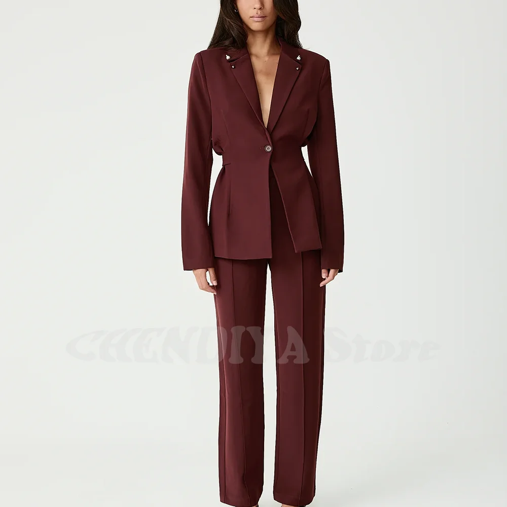 Fashion Single Button Women Suit Outfit Peaked Lapel Elegant Lady Outfit Office Work Formal Meeting Female Clothing Tailored