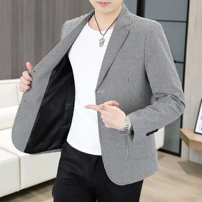 Men's Plaid Blazer for Casual Business Spring Autumn | Khaki Dark Gray Light Gray