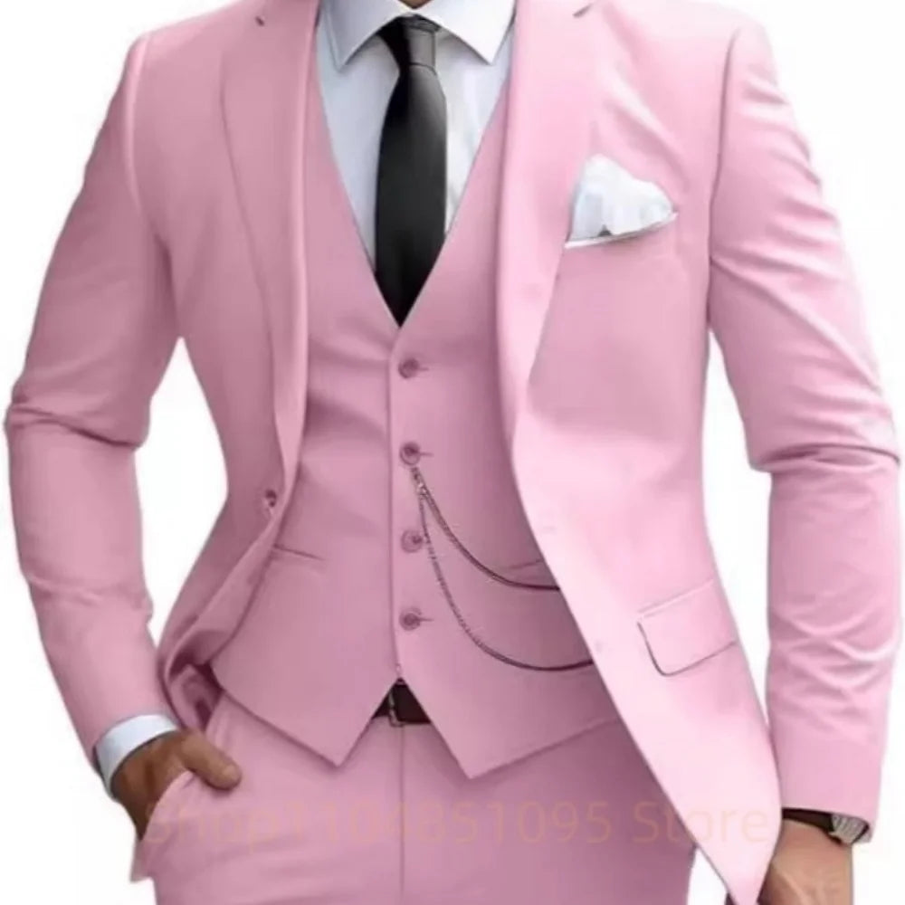 Elegant Mint Green 3 Piece Men's Suit Groom Tuxedos Business Suits Slim Fit Notch Lapel Blazer Vest Pants for Wedding Party Prom