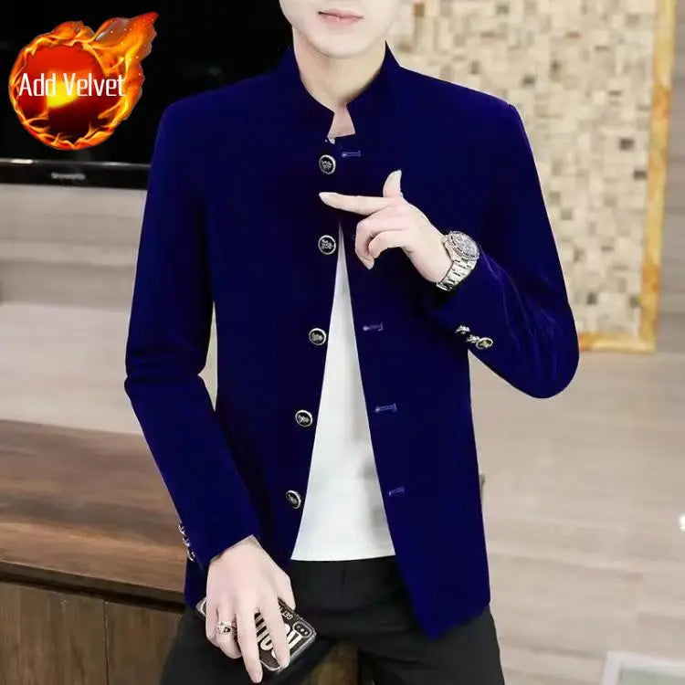 Slim Fit Velvet Man Suits and Blazers Single Models Clothing Korean Style Clothes Gentleman Elegant Jacket for Men New in Coats