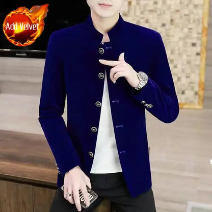Slim Fit Velvet Man Suits and Blazers Single Models Clothing Korean Style Clothes Gentleman Elegant Jacket for Men New in Coats