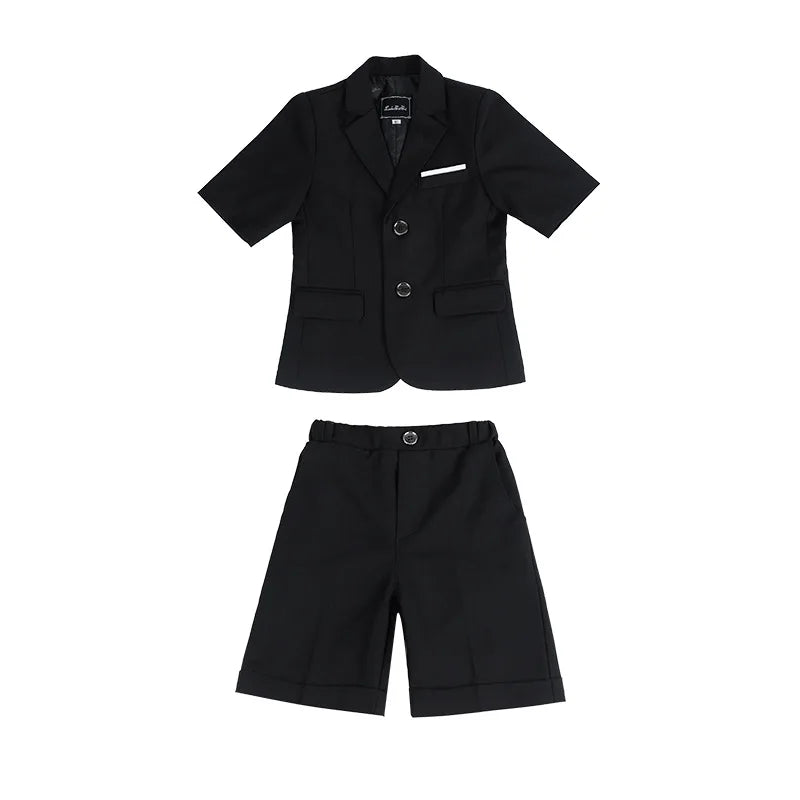 Flower Boys Black Wedding Suit Kids Jakcet Vest Pants 3PC Formal Birthday Set Children Graduation Photograph Performance Costume