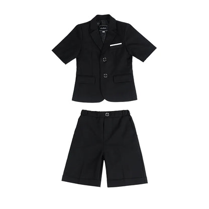 Flower Boys Black Wedding Suit Kids Jakcet Vest Pants 3PC Formal Birthday Set Children Graduation Photograph Performance Costume