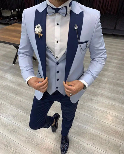 Black Velvet Men's 3 Pieces Suit Prom Costume Groom Tuxedos Formal Wedding Best Man Blazer Party Suits (Jacket+Vest+Pants)