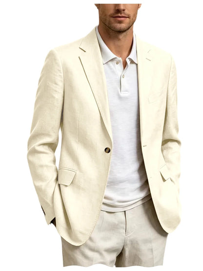 Men's Linen Blend Blazer One Button Lightweight Casual Business Suit Jacket Slim Fit Formal Sport Coat For Wedding Party Office