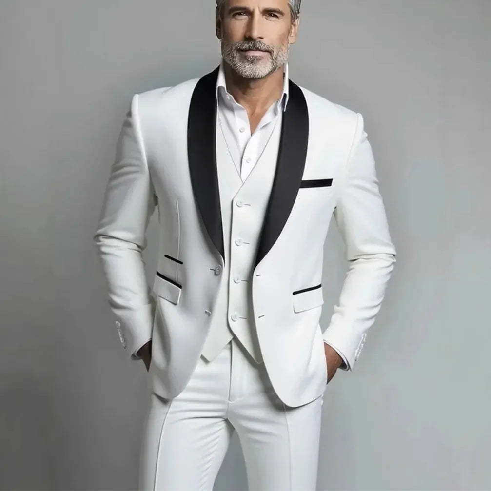 Men's Suits Regular Fit 3 Pieces Formal Business Tuxedos Blazer Vest Pants for Wedding Grooms