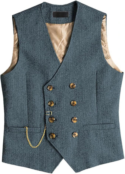 Men's Waistcoat Herringbone Double Breasted Vest for Wedding Banquet