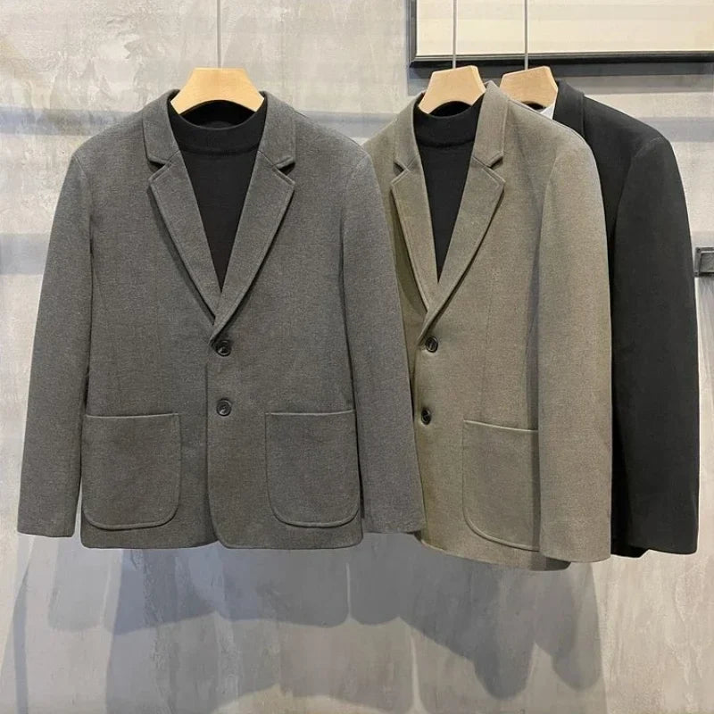 Elegant Single Breasted Coats Tweed Man Suits and Blazers Original Jacket for Men Spring Clothes Korean Style Casual Menswear