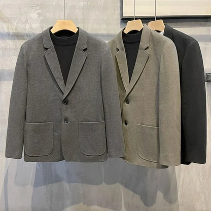 Elegant Single Breasted Coats Tweed Man Suits and Blazers Original Jacket for Men Spring Clothes Korean Style Casual Menswear