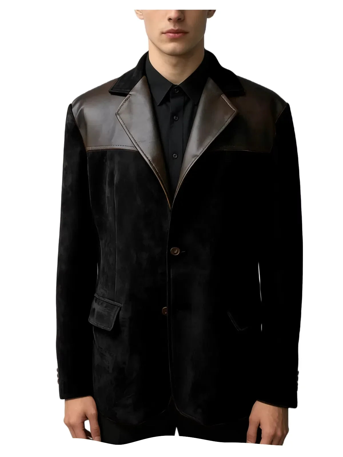 Men's Suede Blazer Single Breasted Slim Fit Classic Suit