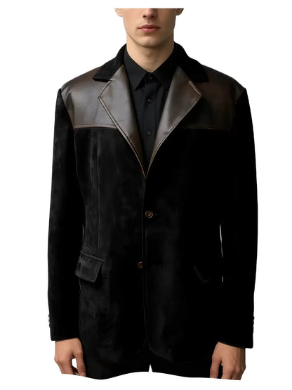 Men's Suede Blazer Single Breasted Slim Fit Classic Suit