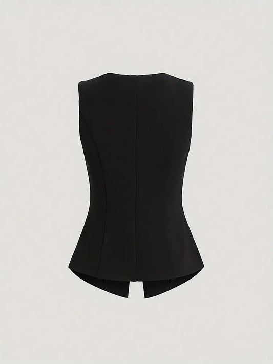 New Large Size Solid Metal Button Slim Sleeveless Top Elegant Plus Size Women's Vest Formal Occasion Fashion Items Top Cardigan
