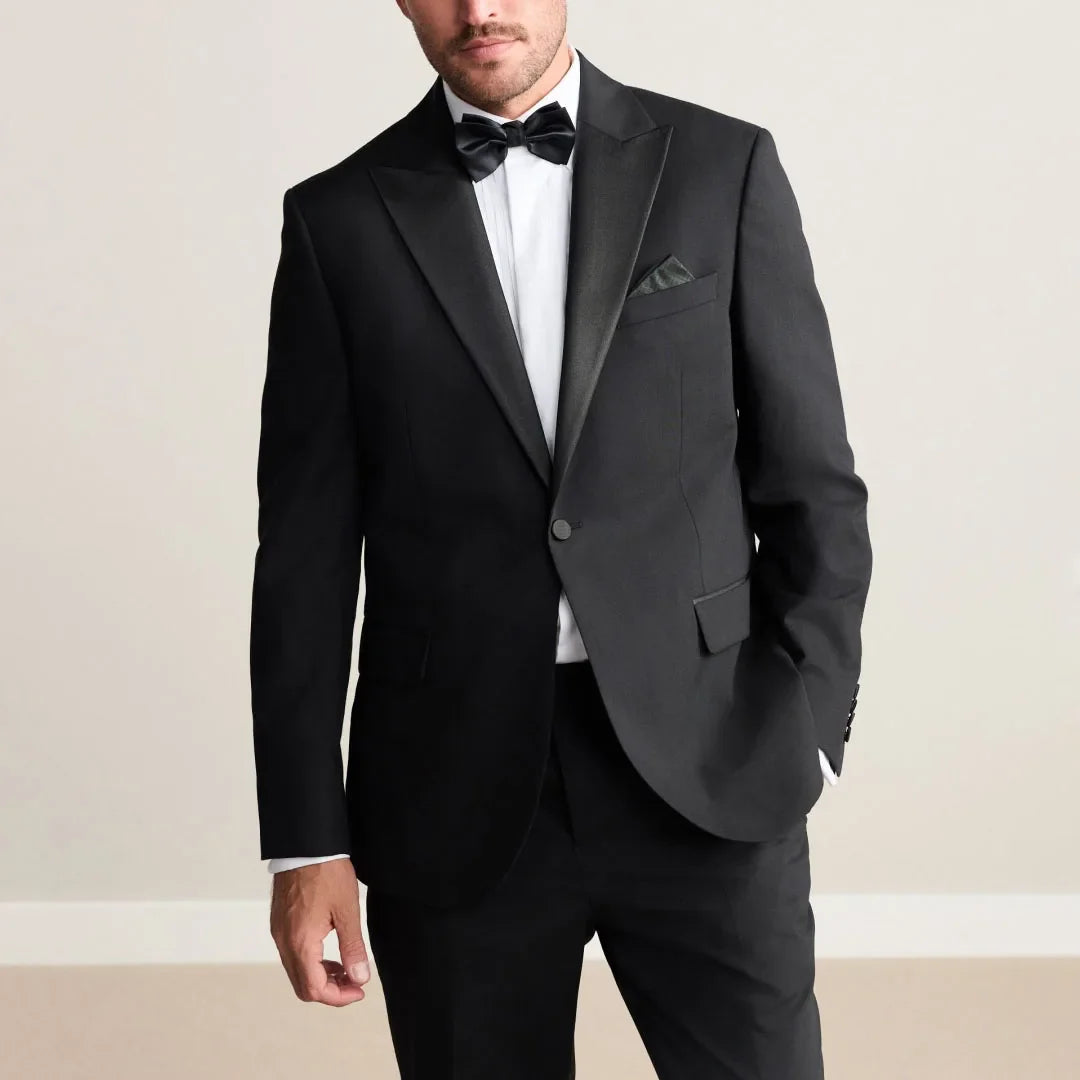 Men Suit Black 2 Pcs Single Breasted With Bright Lapel For Wedding Groom Birthday Banquet Party Prom Business Work Jacket Pants