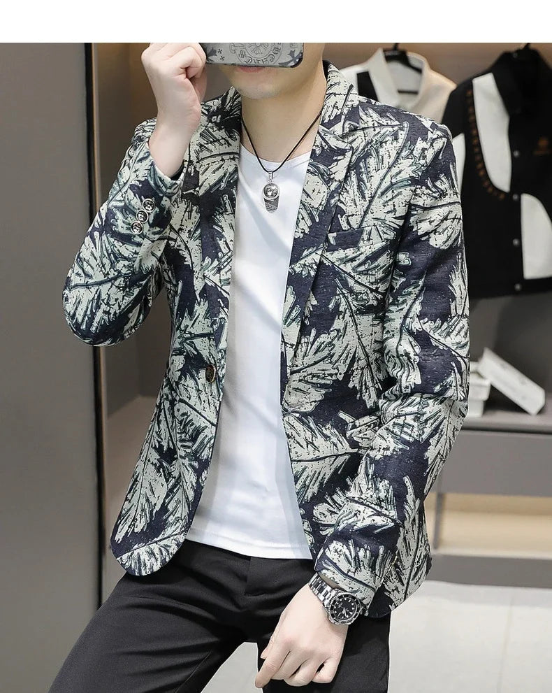 Blazer New Men's Fashionable Casual Business Gentleman Outdoor Trendy Print Banquet Versatile and Slimming Korean Version Blazer