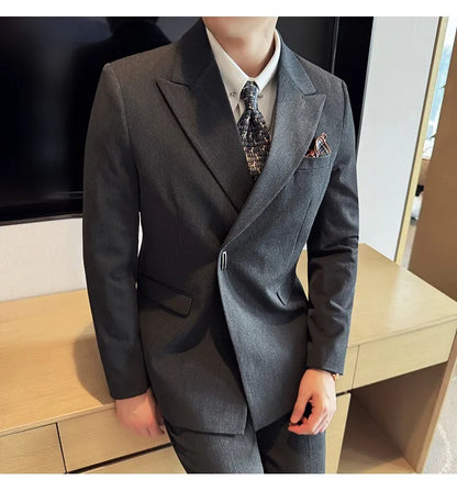 Men's 3-Piece Slim Fit Suit Set – Jacket, Vest & Pants for Wedding, Prom & Business