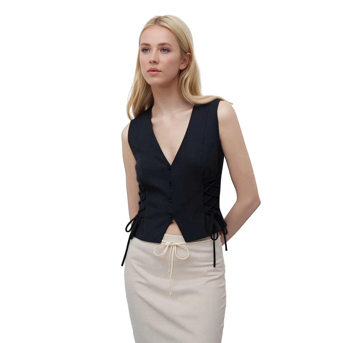 Women Vest Steampunk V-Neck Sleeveless Cropped Vest Vintage Casual Top Fitted Jacket Waistcoat