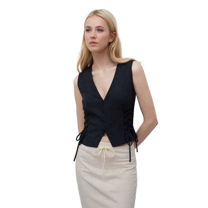 Women Vest Steampunk V-Neck Sleeveless Cropped Vest Vintage Casual Top Fitted Jacket Waistcoat