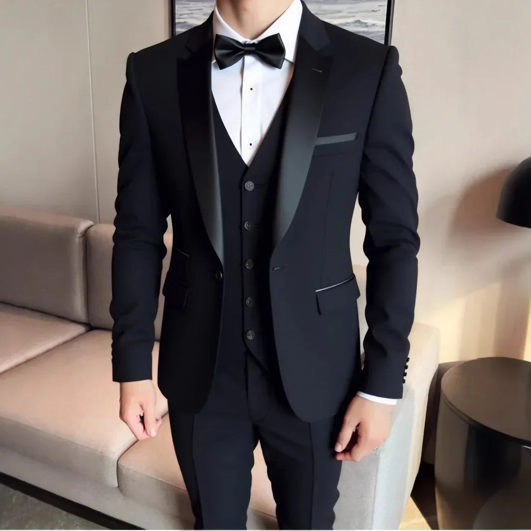 3 Piece Suit Jacket Vest Trousers/Fashion Men's Casual High Quality Business Slim Groom Wedding Formal Suit Jacket Trousers