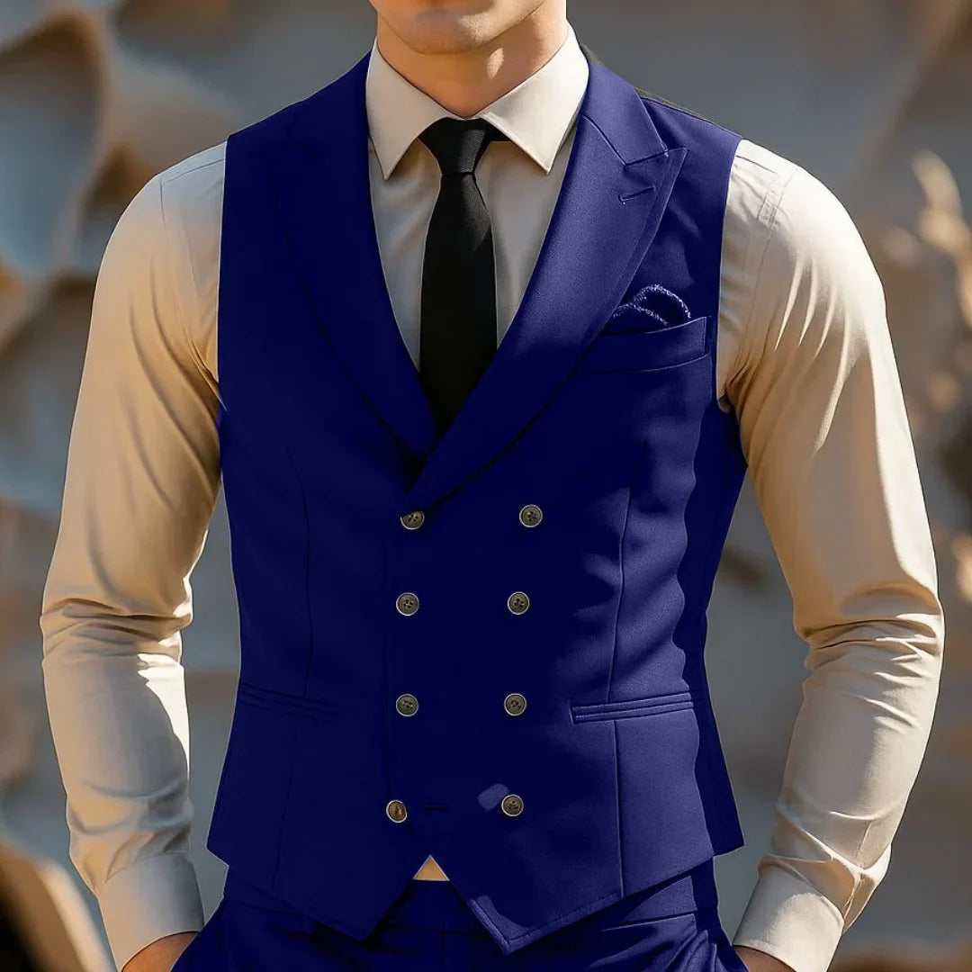 Men Vest Double Breasted with Lapel Formal Waistcoat for Wedding & Business